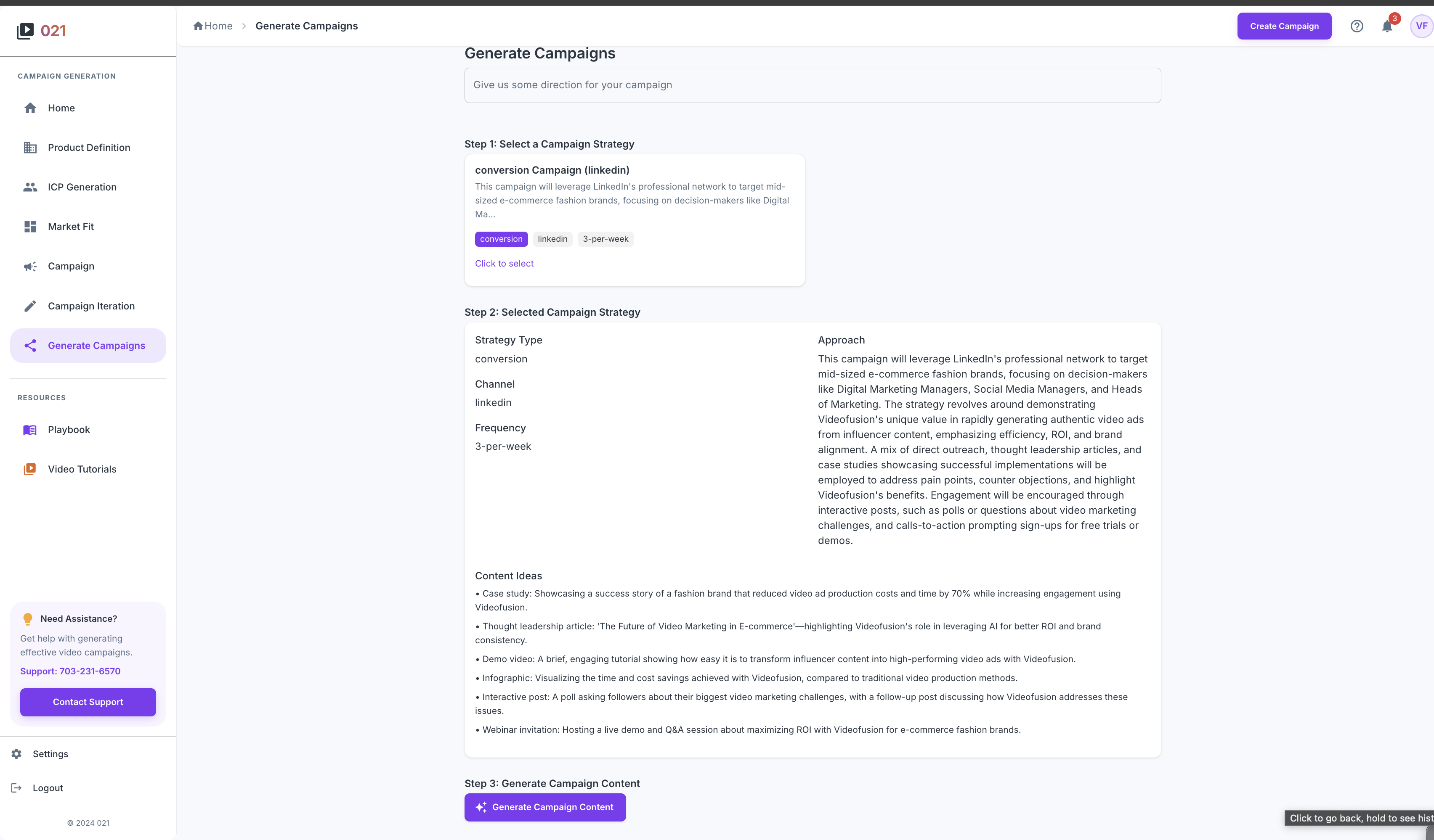 Generate Campaign Interface